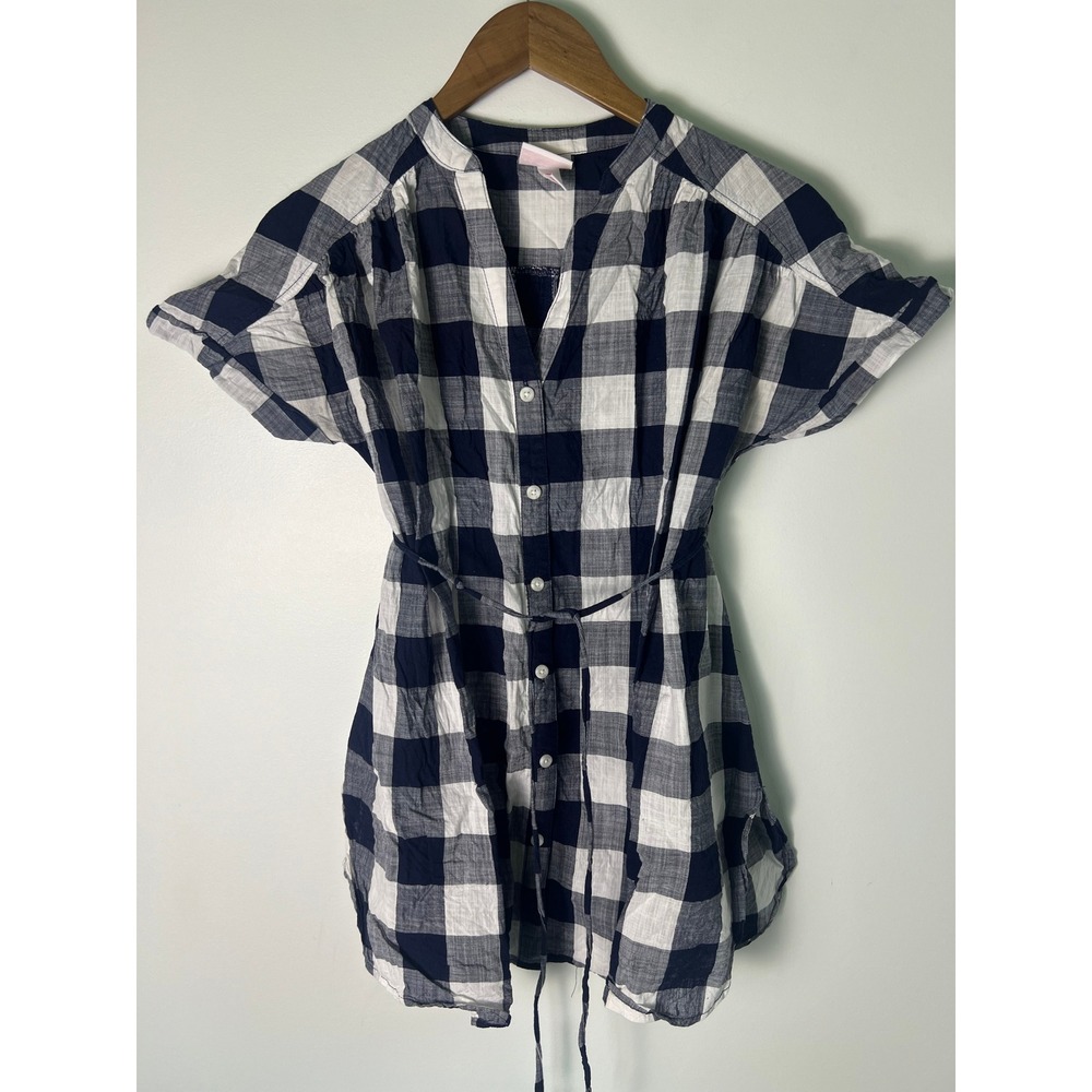 Isabel Maternity Button Down Top S Blue Gingham Buffalo Check Tunic Cotton Plaid